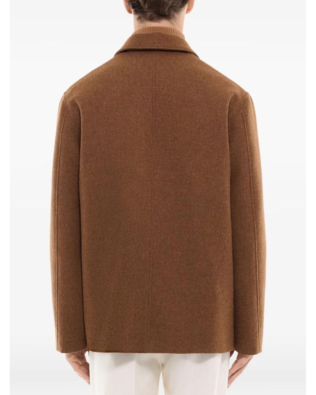 Fursac Brown Classic-Collar Patch-Pocket Coat for men