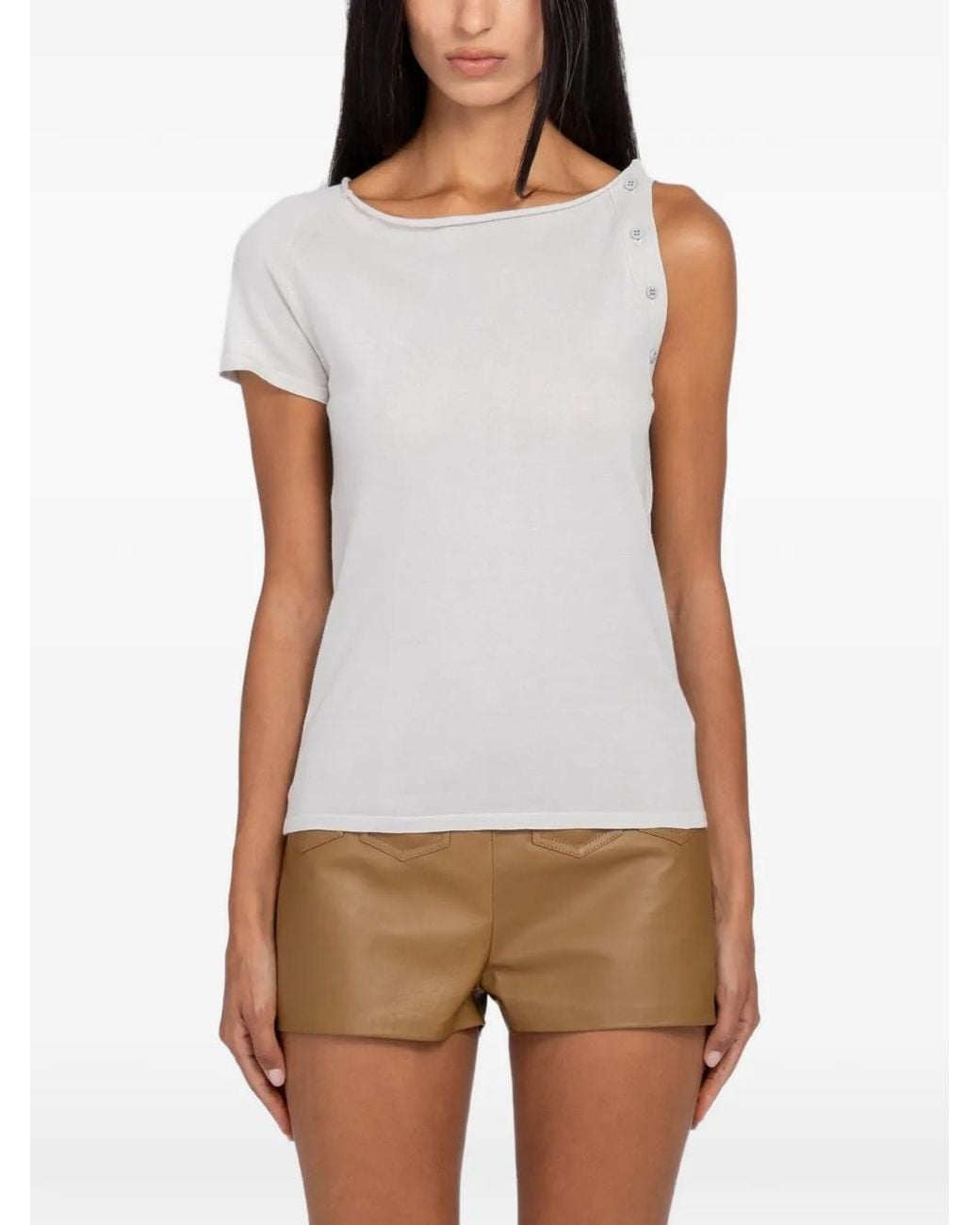 Paloma Wool White Asymmetric Button-Detail Top
