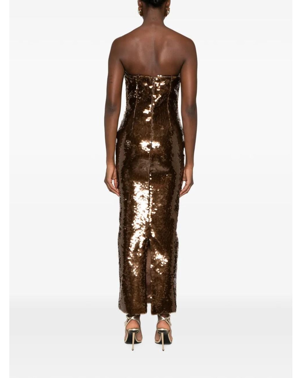 The New Arrivals Ilkyaz Ozel White Sequin-Embellished Strapless Dress