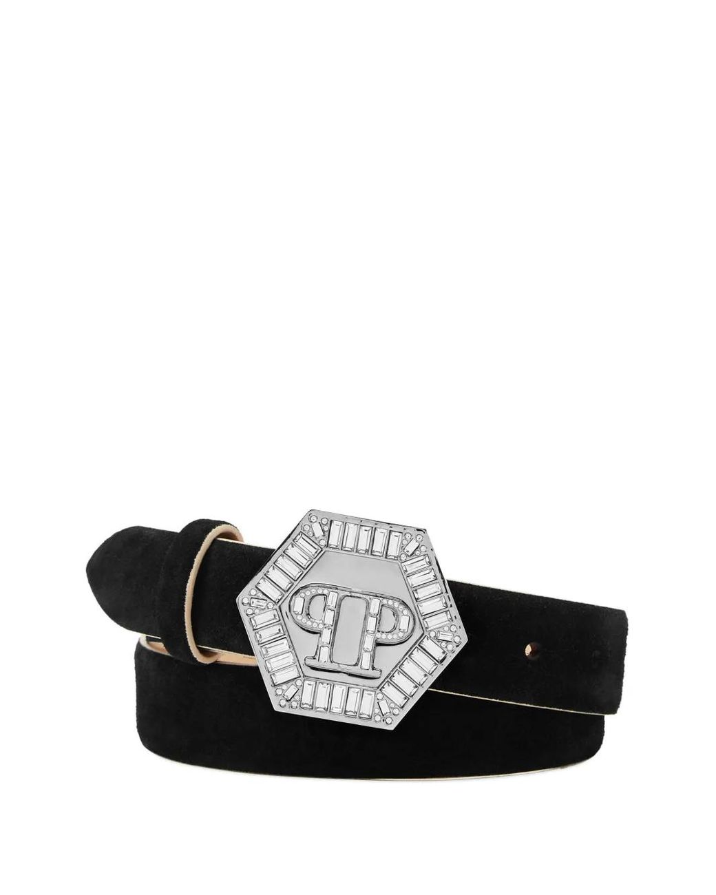 Philipp Plein Black Saffiano Leather Belt Hexagon