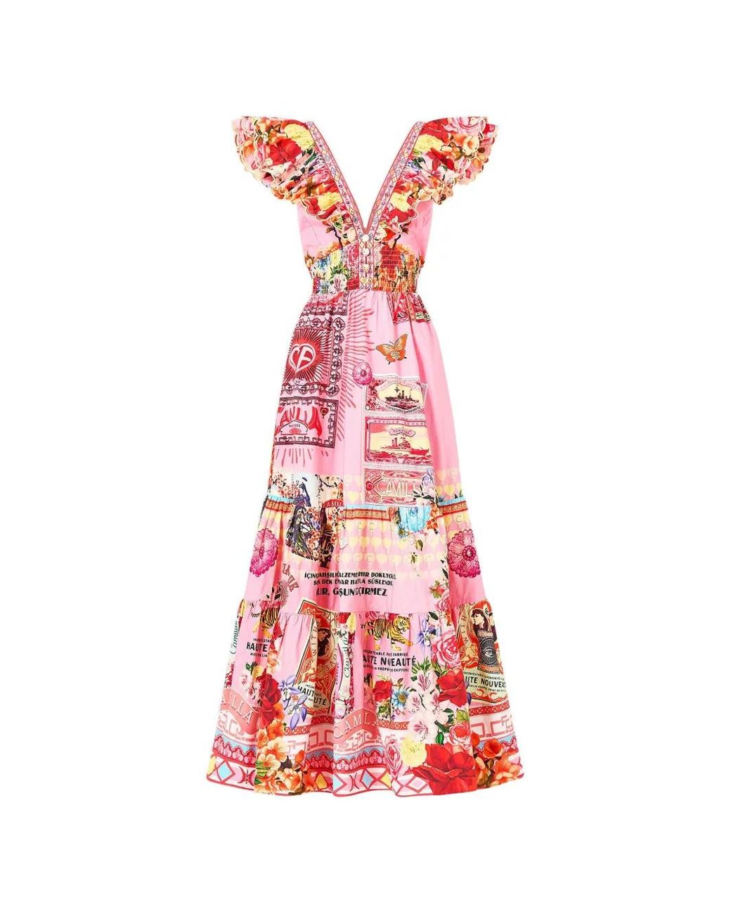 Camilla Tiered Neck Frill Dress