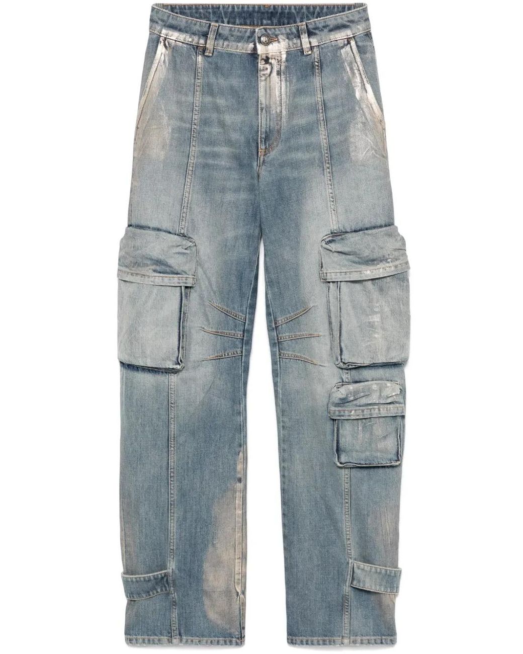 Palm Angels Blue Coated Cargo Jeans
