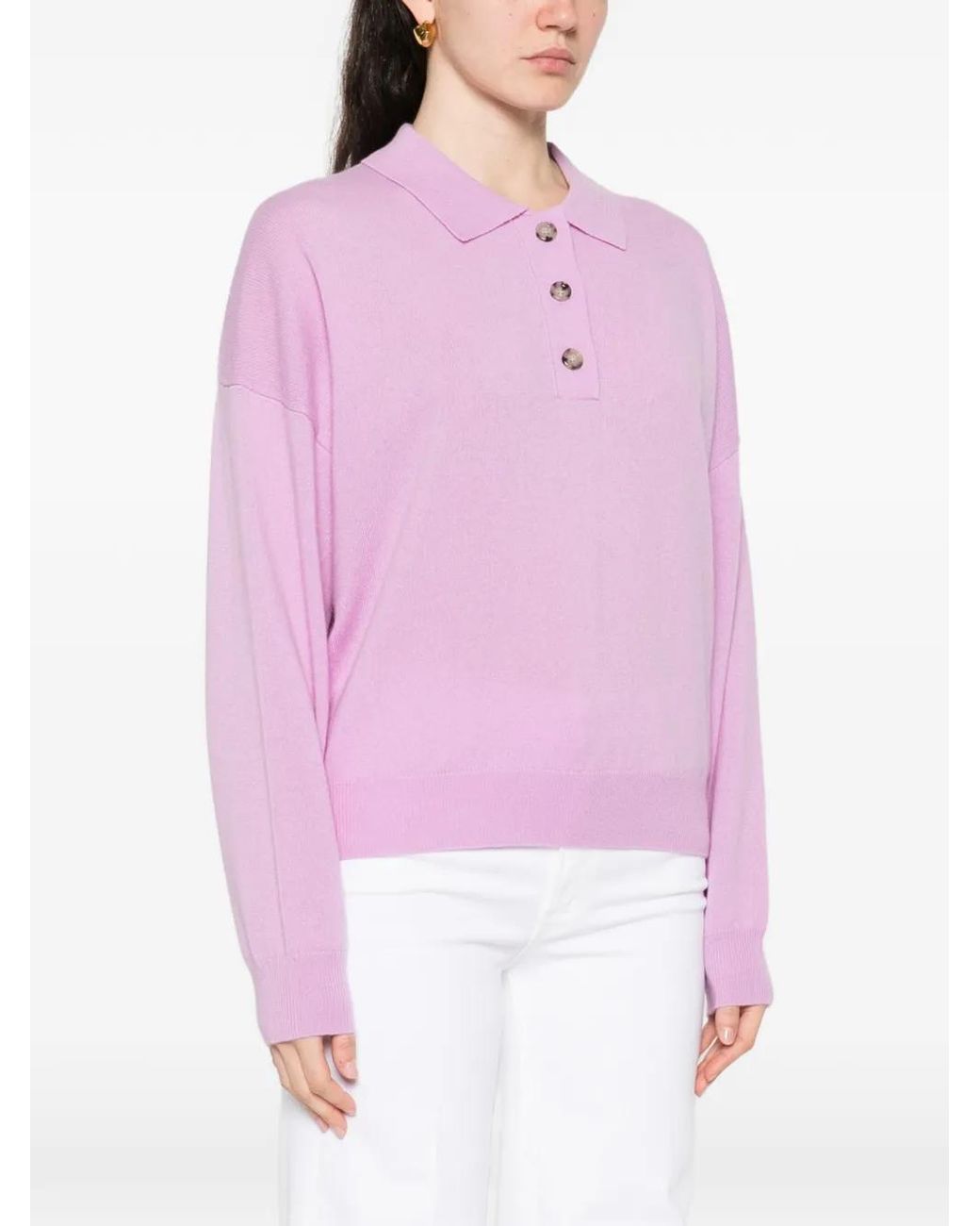 Allude Pink Button Collared Pullover