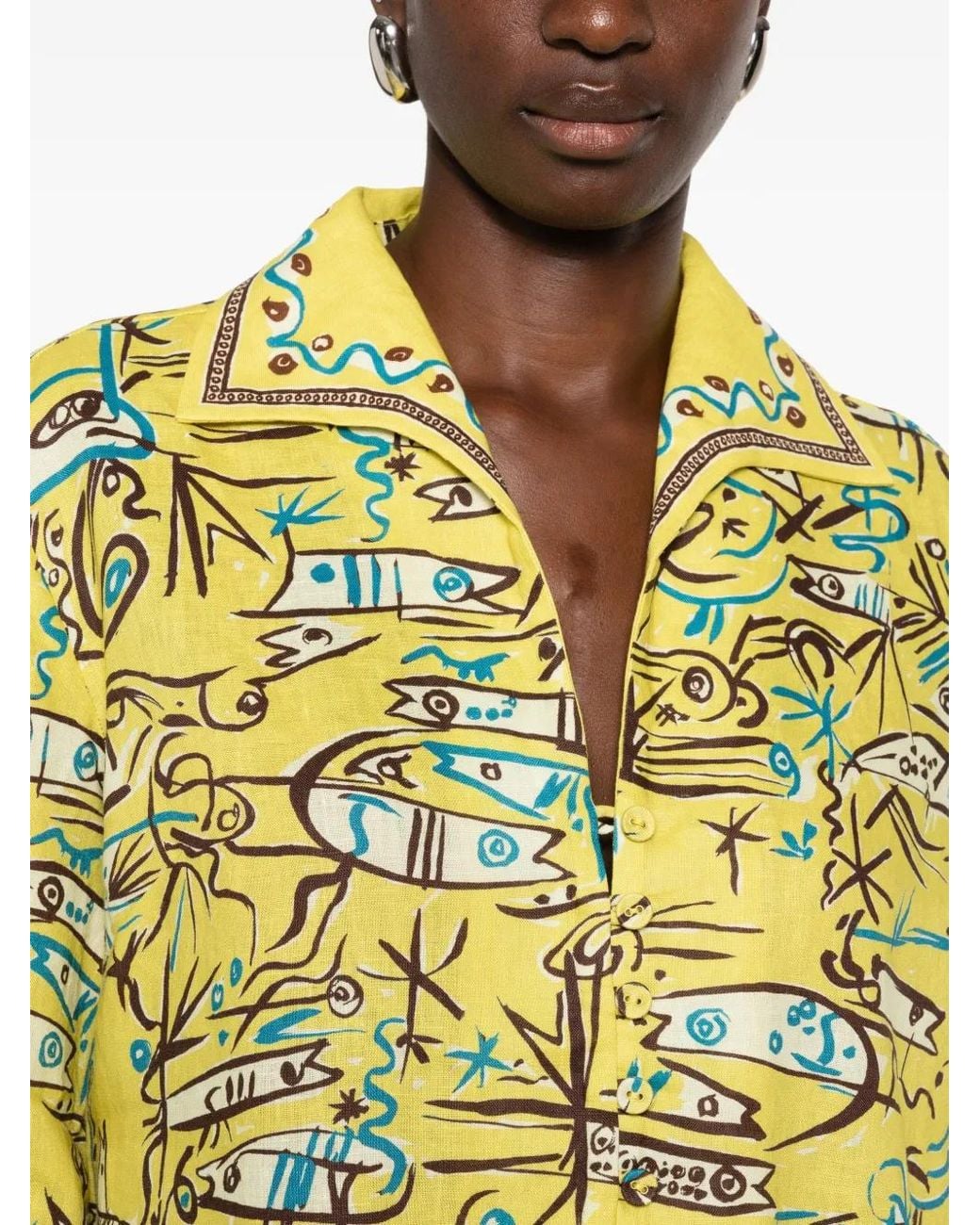 ALÉMAIS Yellow Graphic-Print Long-Sleeve Mini Dress