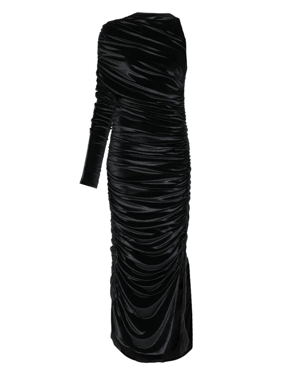 Mugler Black One-Shoulder Draped Midi Dress