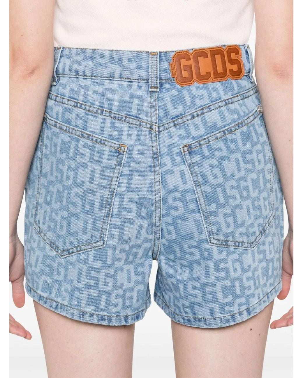 Gcds Blue Monogram Denim Shorts