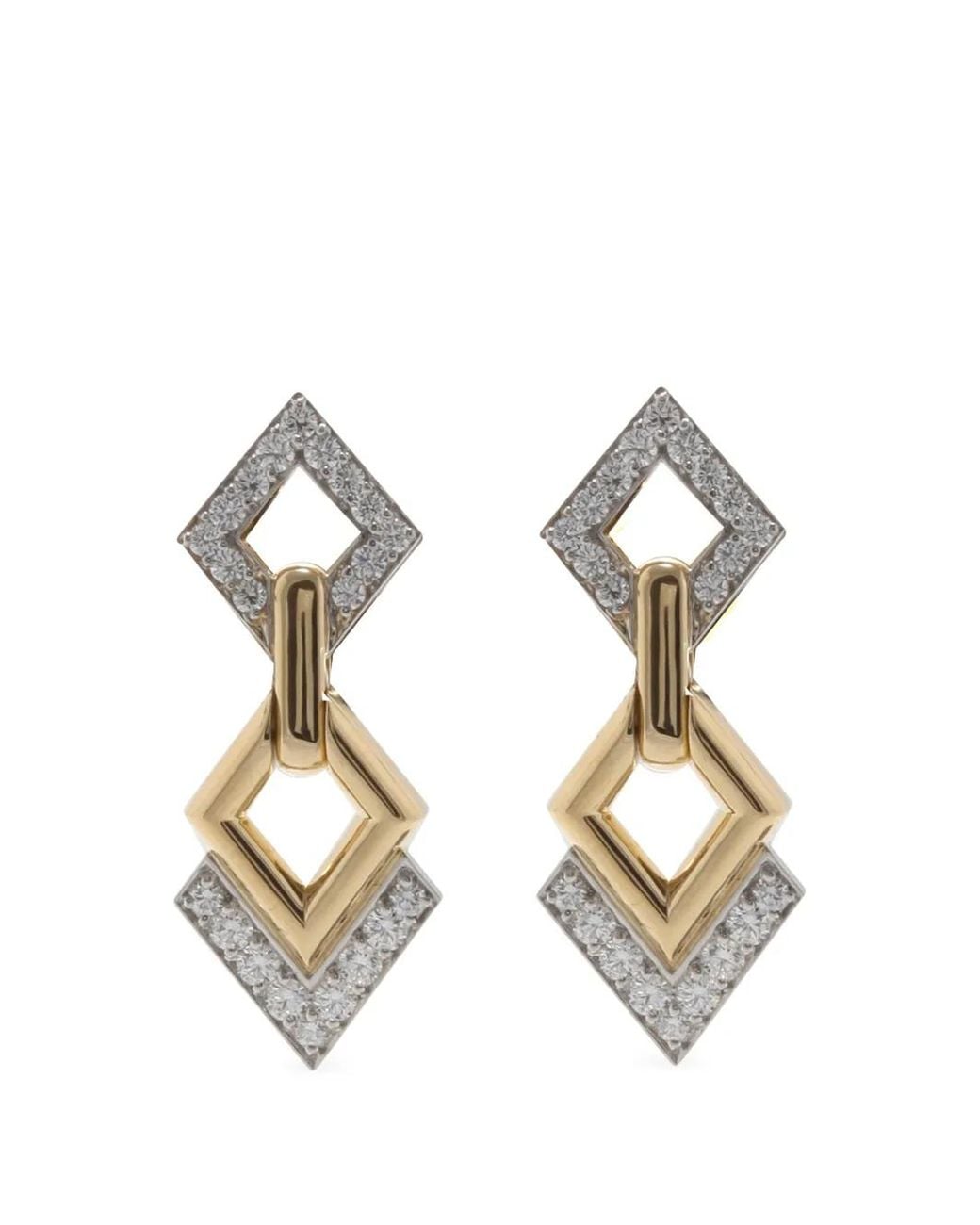 David Webb Metallic Boucles D'Oreilles Pendantes Serties De Diamants