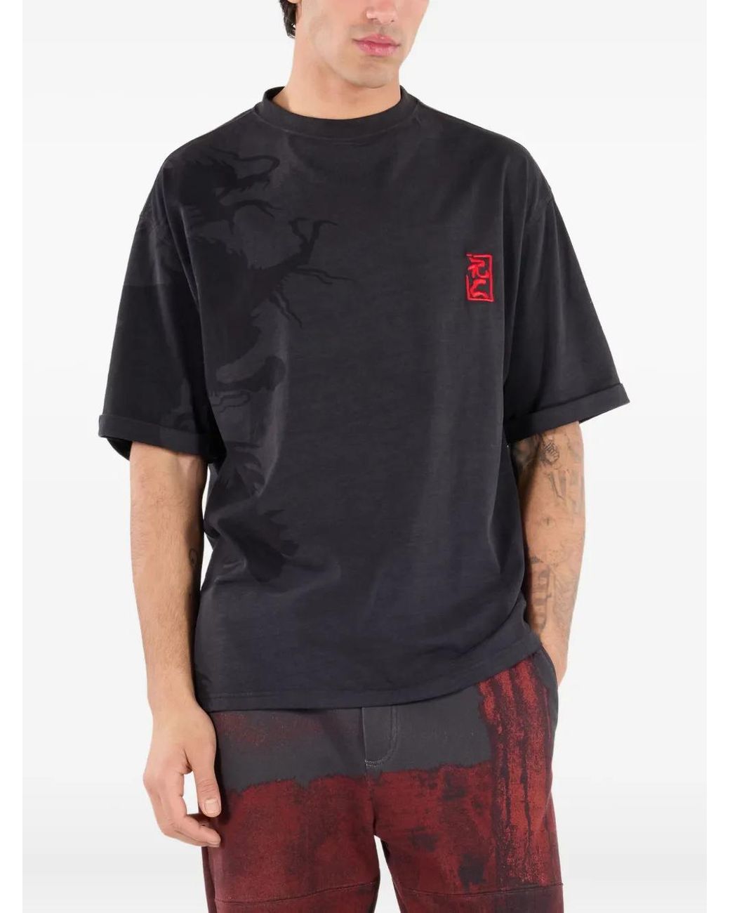 Roberto Cavalli Black Dragon-Print T-Shirt for men