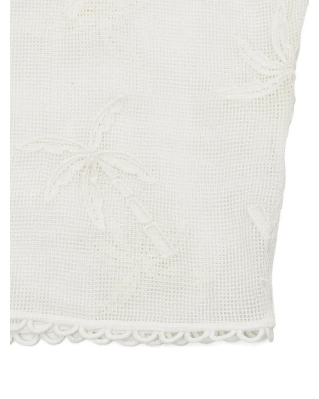 Farm Rio White Palm Trees Scalloped Shirt