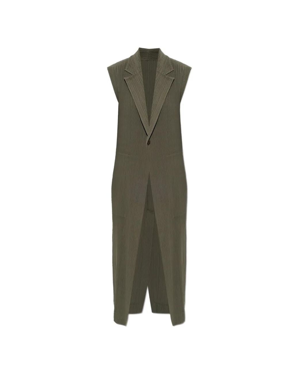 Issey Miyake Green Pleated Notch-Lapel Jacket