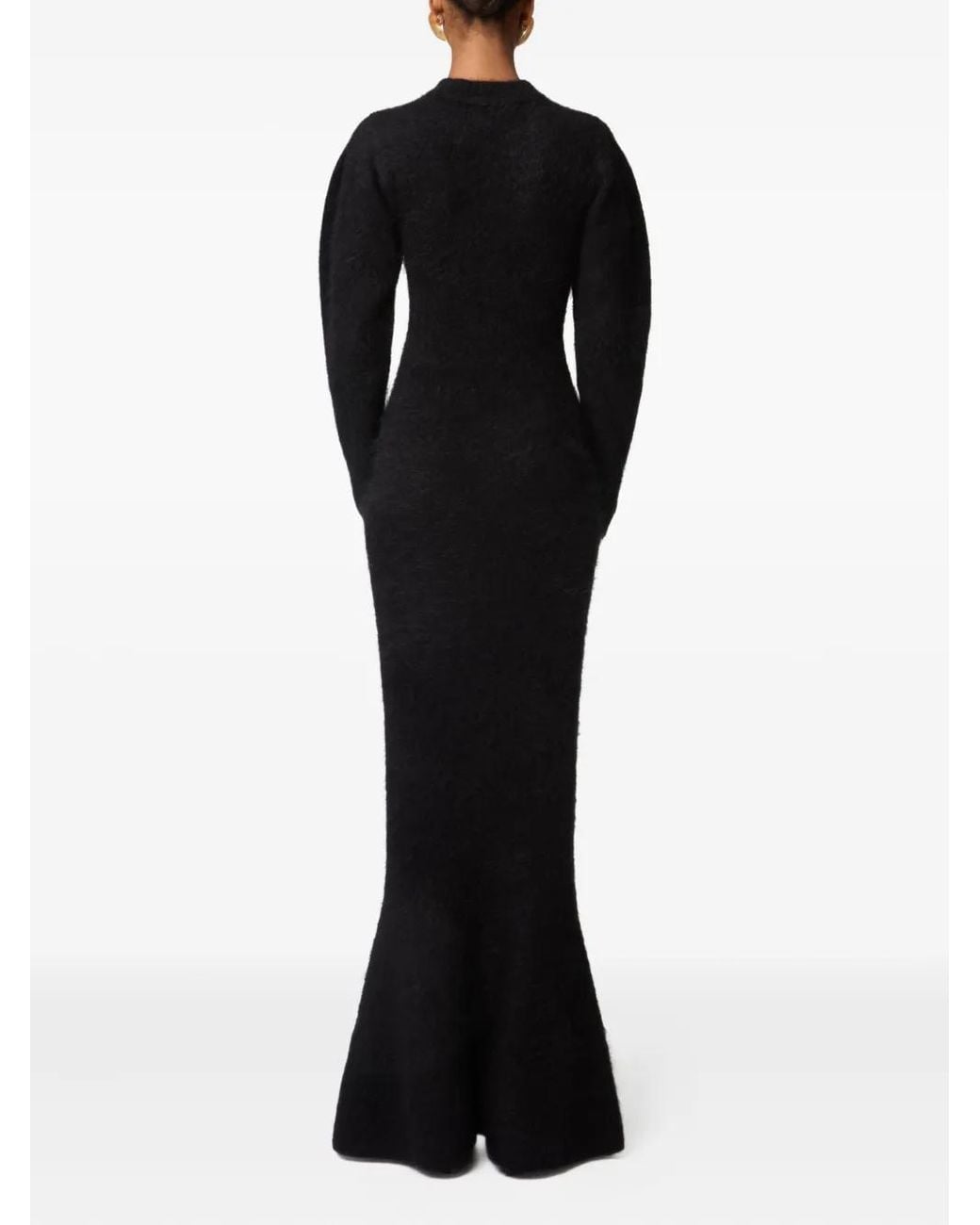 Nina Ricci Black Brushed-Knit Long-Sleeve Maxi Dress