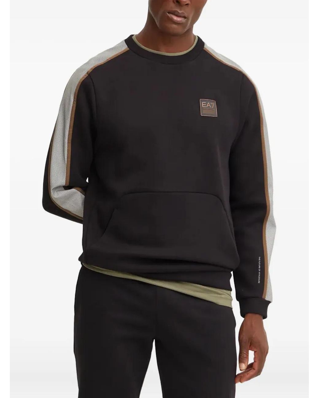 EA7 Black Logo-Print Panelled Sweatshirt for men