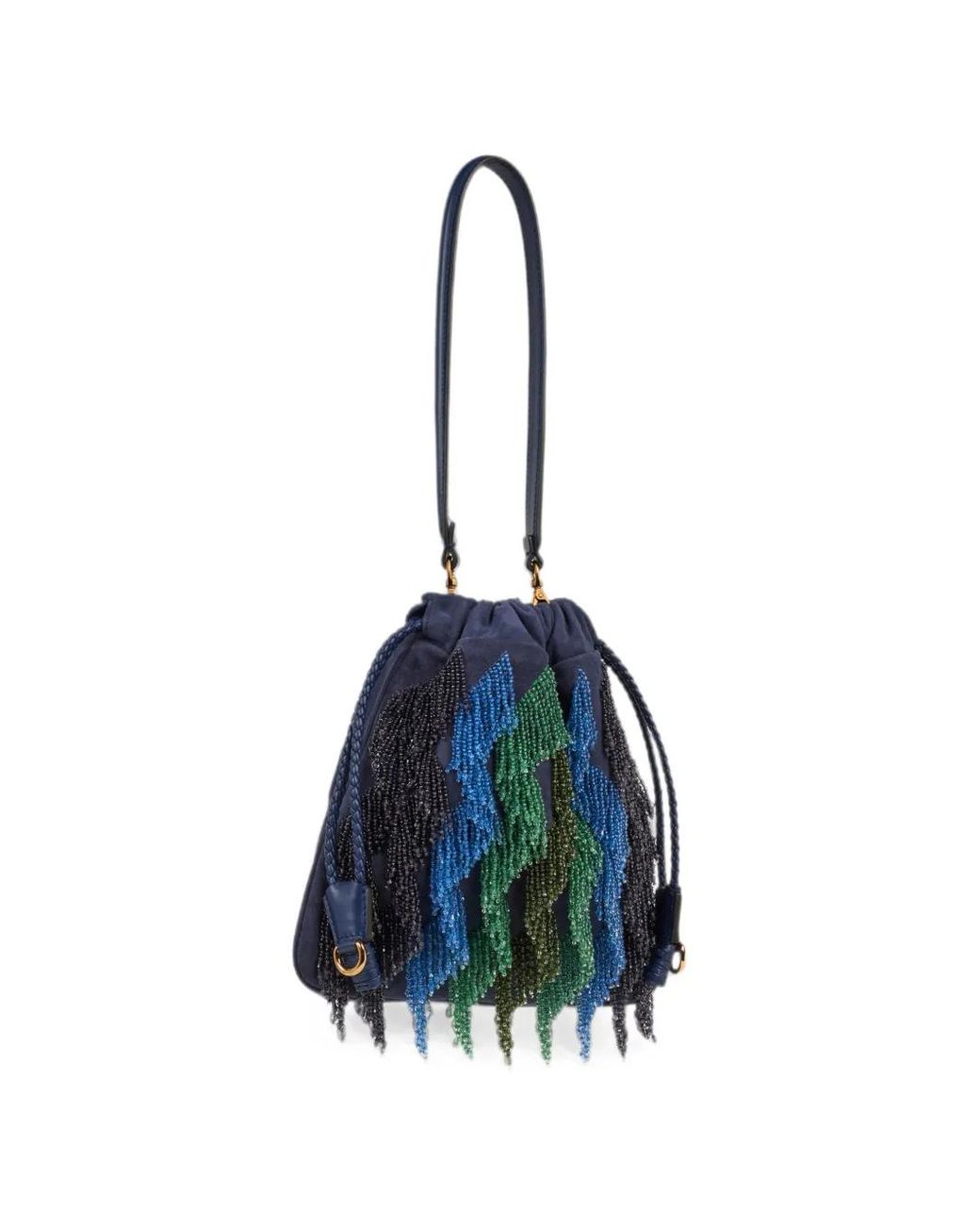 Etro Blue Small Suede Kalispera Bag With Multicoloured Beads