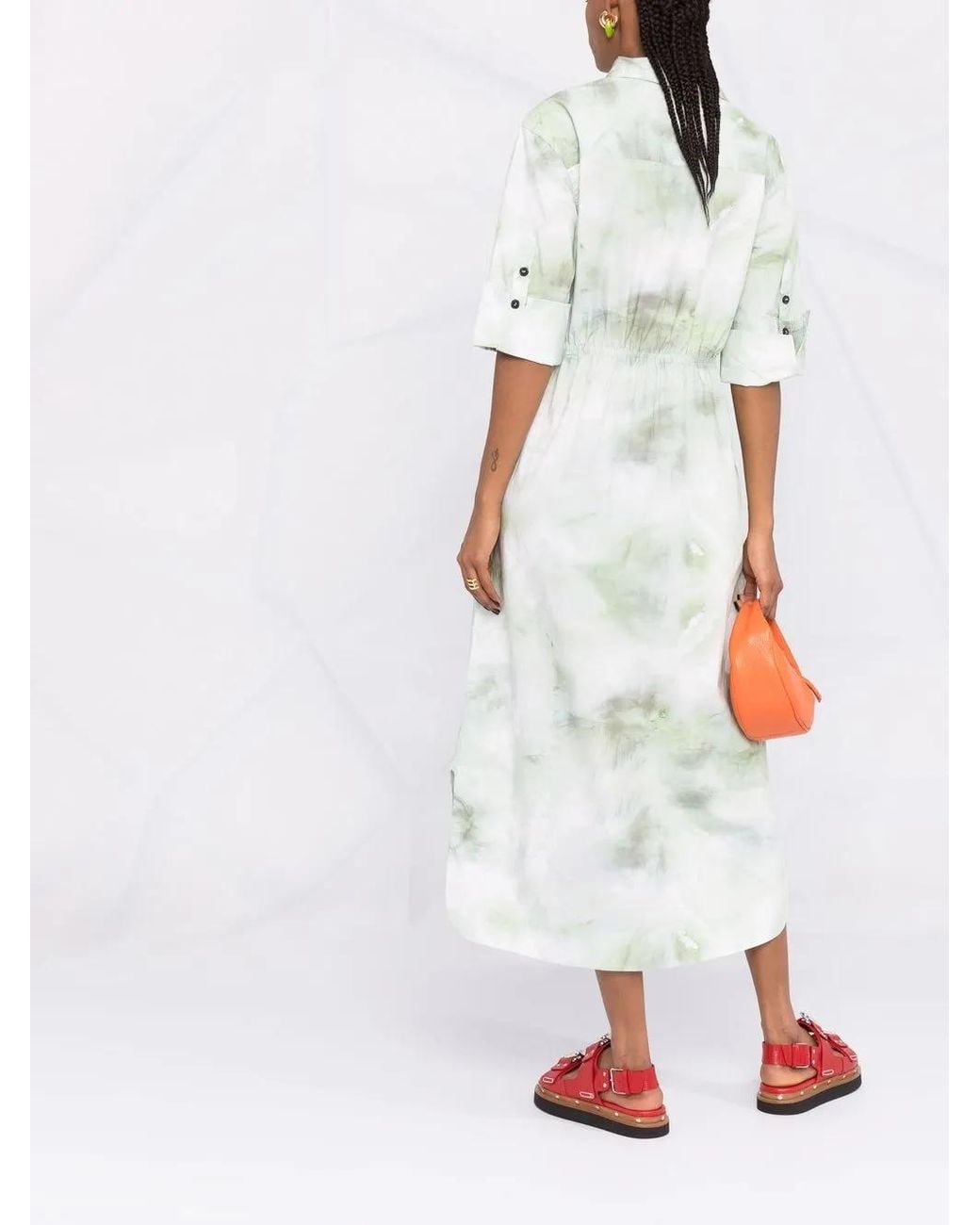 Ganni White Tie Dye-Print Midi Shirtdress