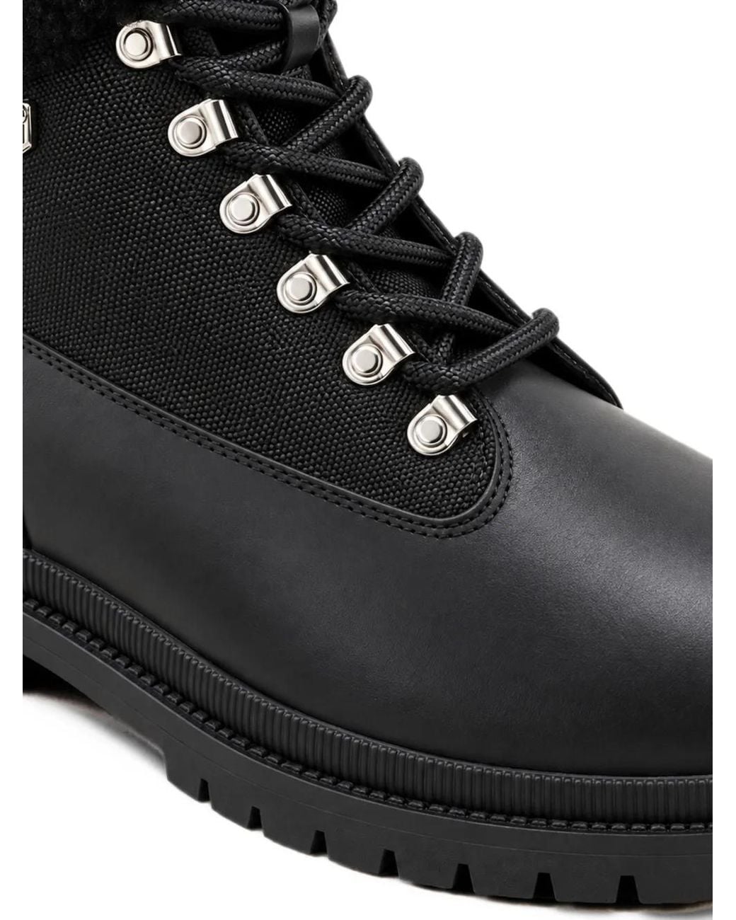 Philipp Plein Black Faux-Fur Trim Lace-Up Boots
