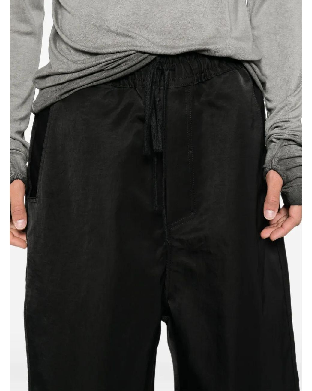 Thom Krom Black Drawstring Cropped Wide-Leg Trousers for men