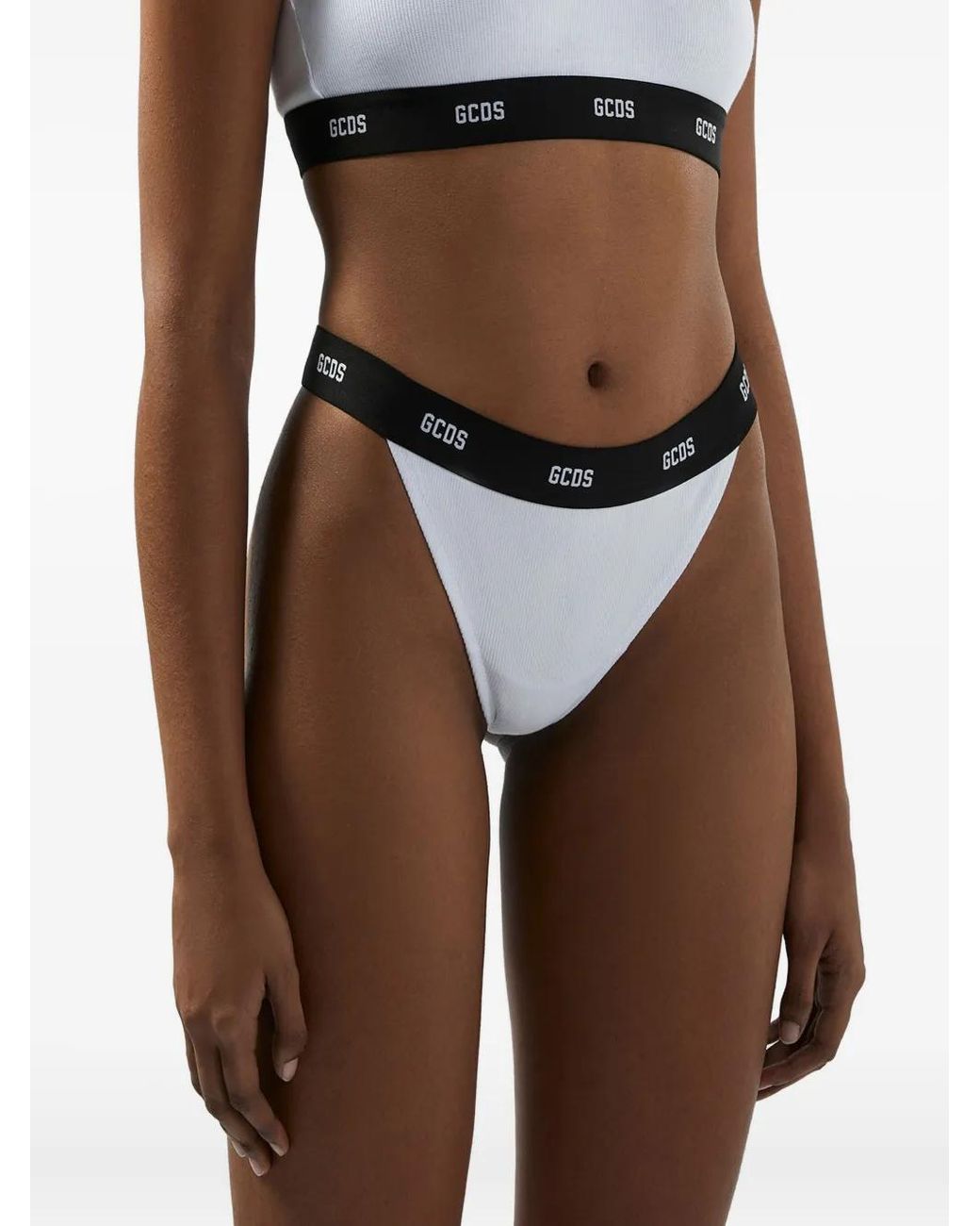 Gcds Black Ribbed Logo Thong