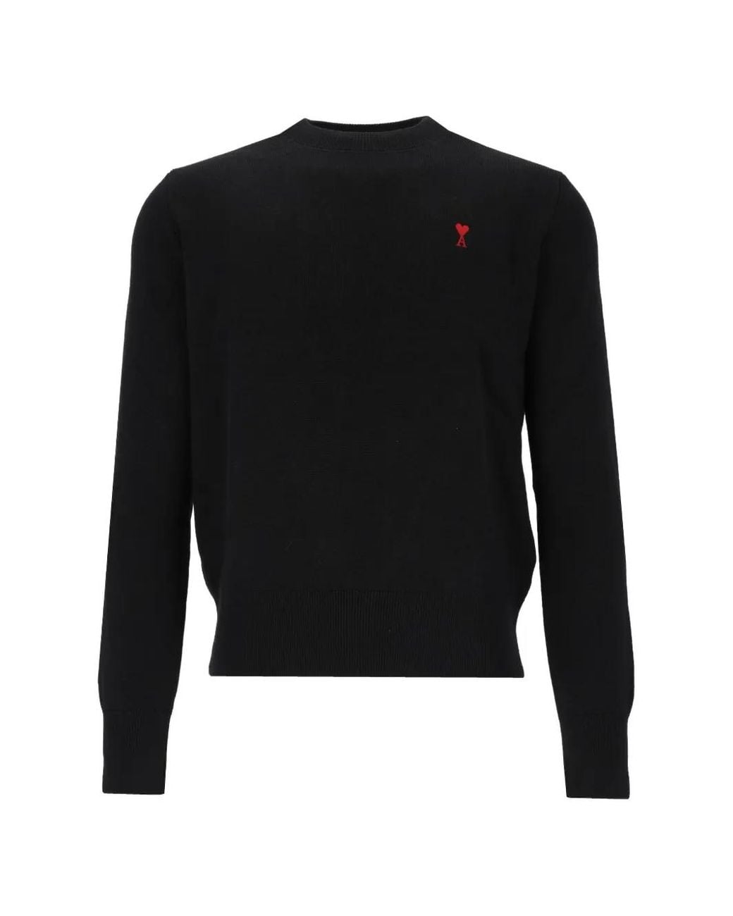 AMI Black Crewneck Wool Sweater With Ami De Coeur for men