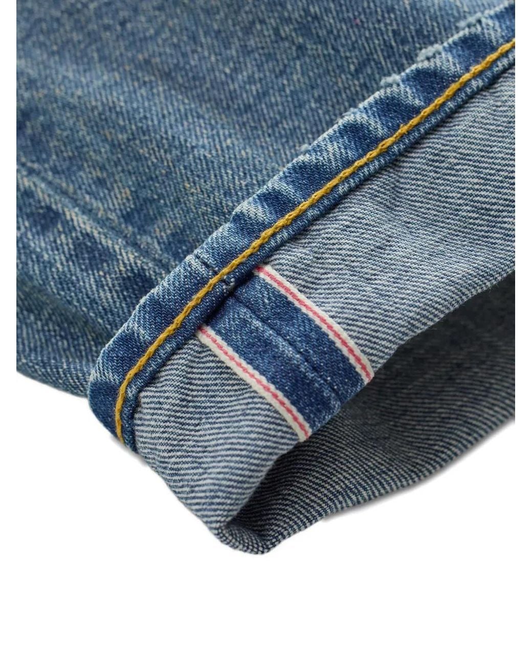 RRL Blue Distressed Patchwork Jeans for men