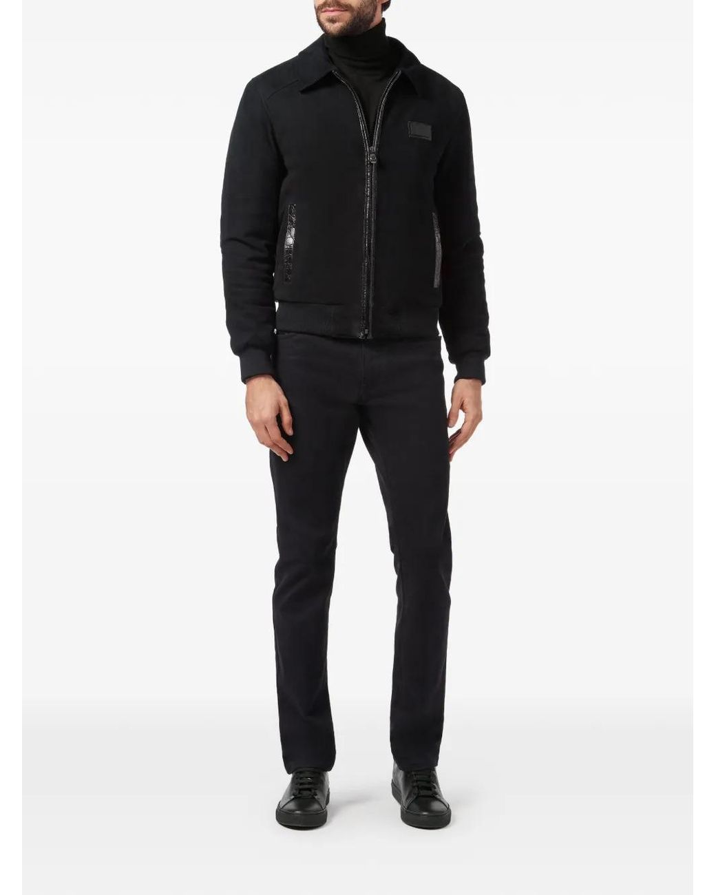 Billionaire Black Logo-Patch Bomber Jacket for men