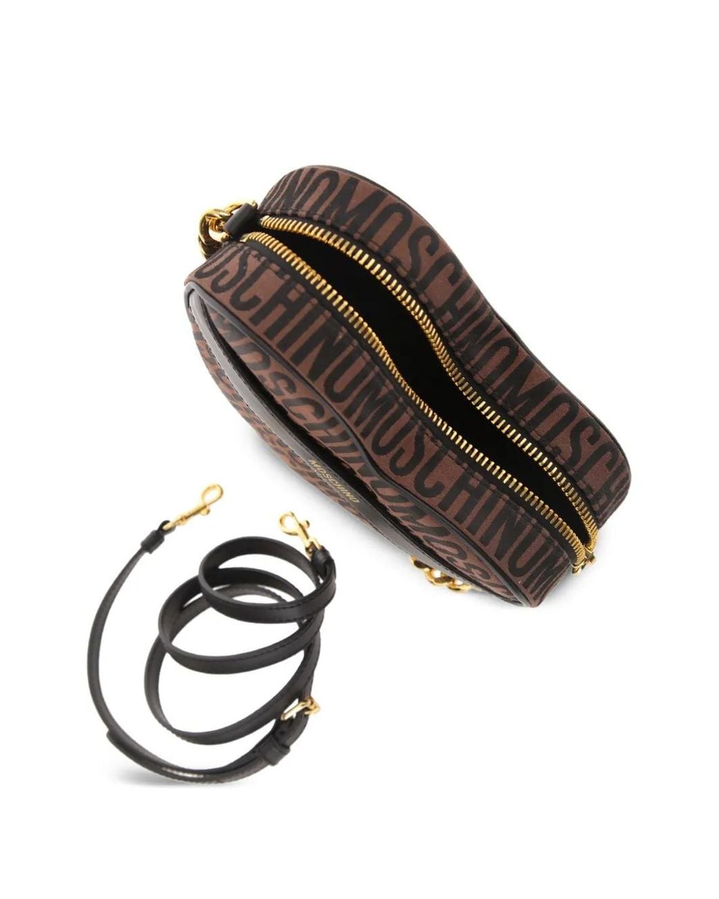 Moschino Brown Jacquard-Logo Heart-Shaped Shoulder Bag