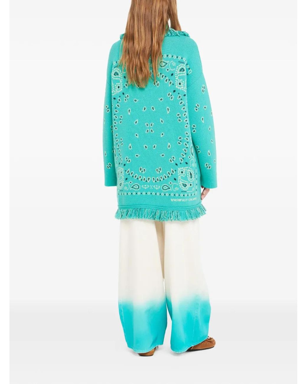 Alanui Blue Bandana Jacquard Fringe Cardi-Coat