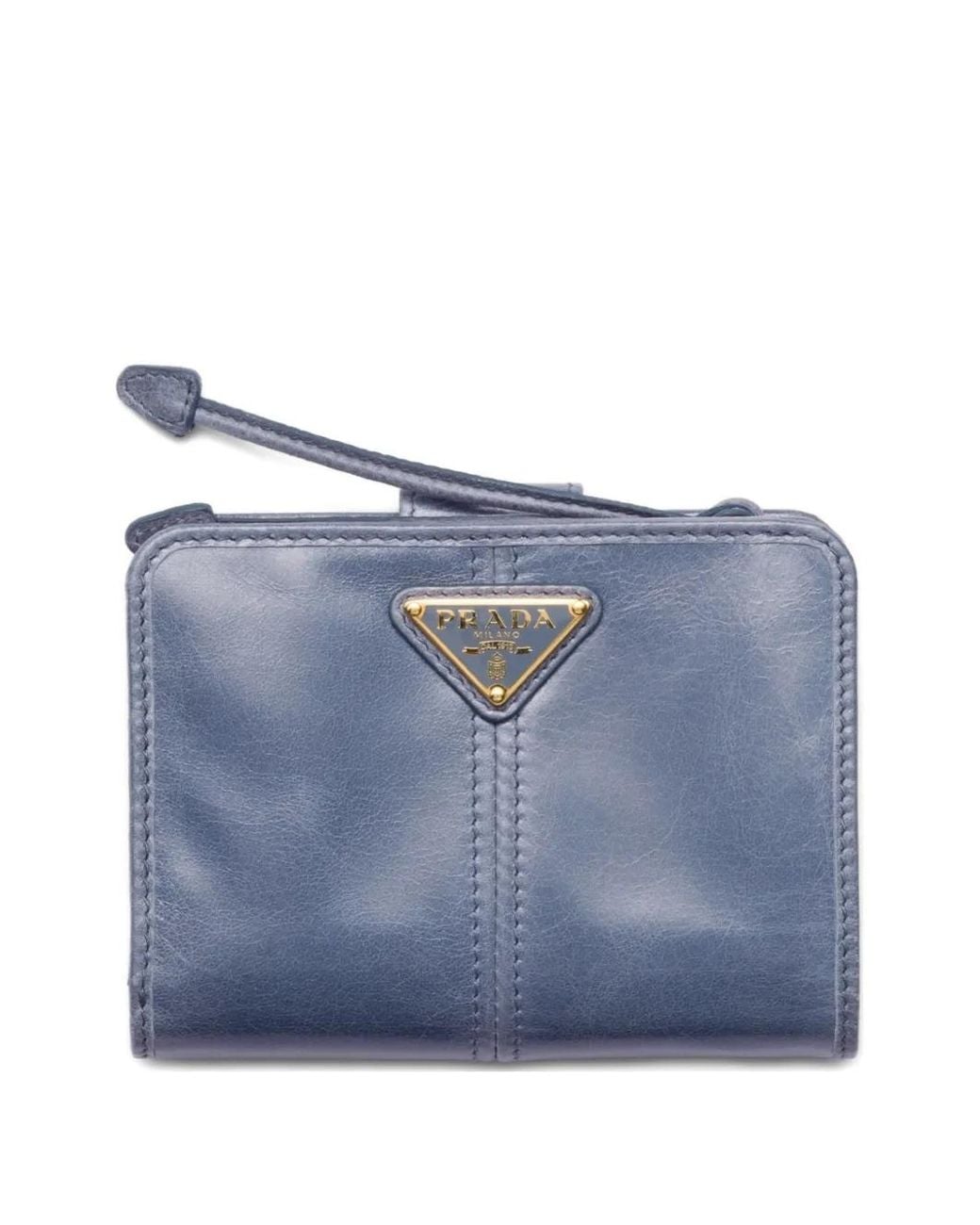 Prada Blue Petit Portefeuille En Cuir