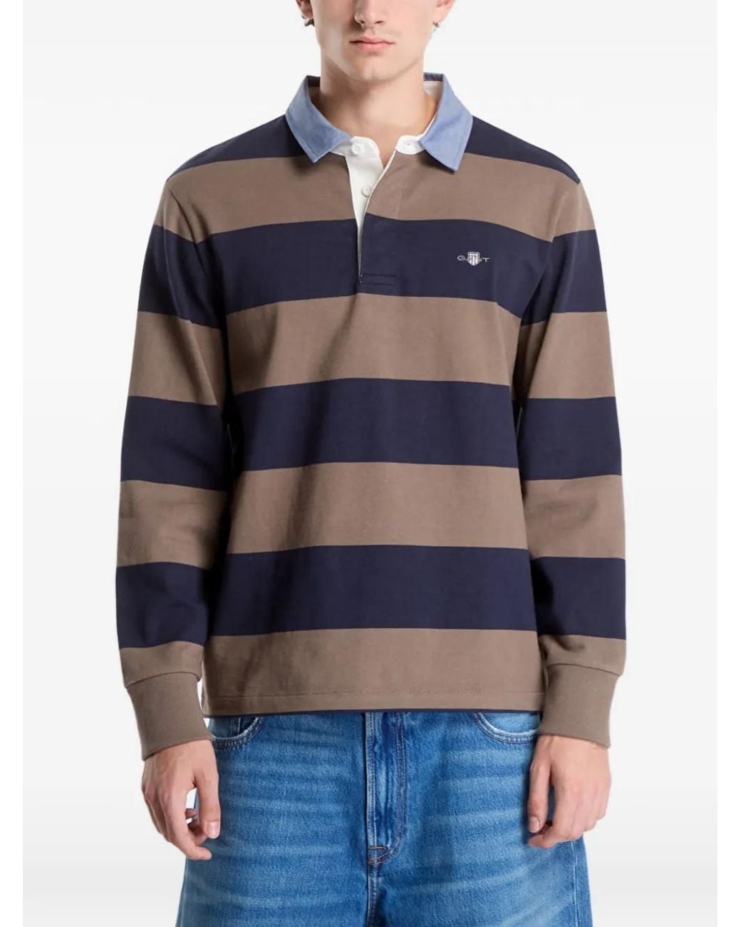 Gant Blue Polo Rayé À Manches Longues for men