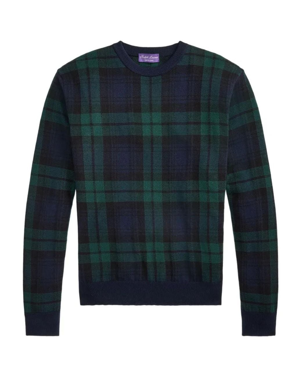 Ralph Lauren Blue Plaid-Pattern Crew-Neck Sweater for men