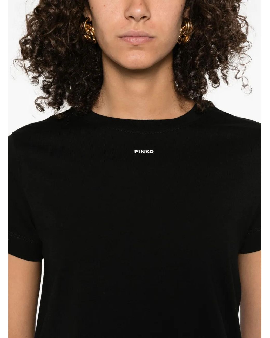 Pinko Black Cotton Crew-Neck 'Basico' T-Shirt With Logo