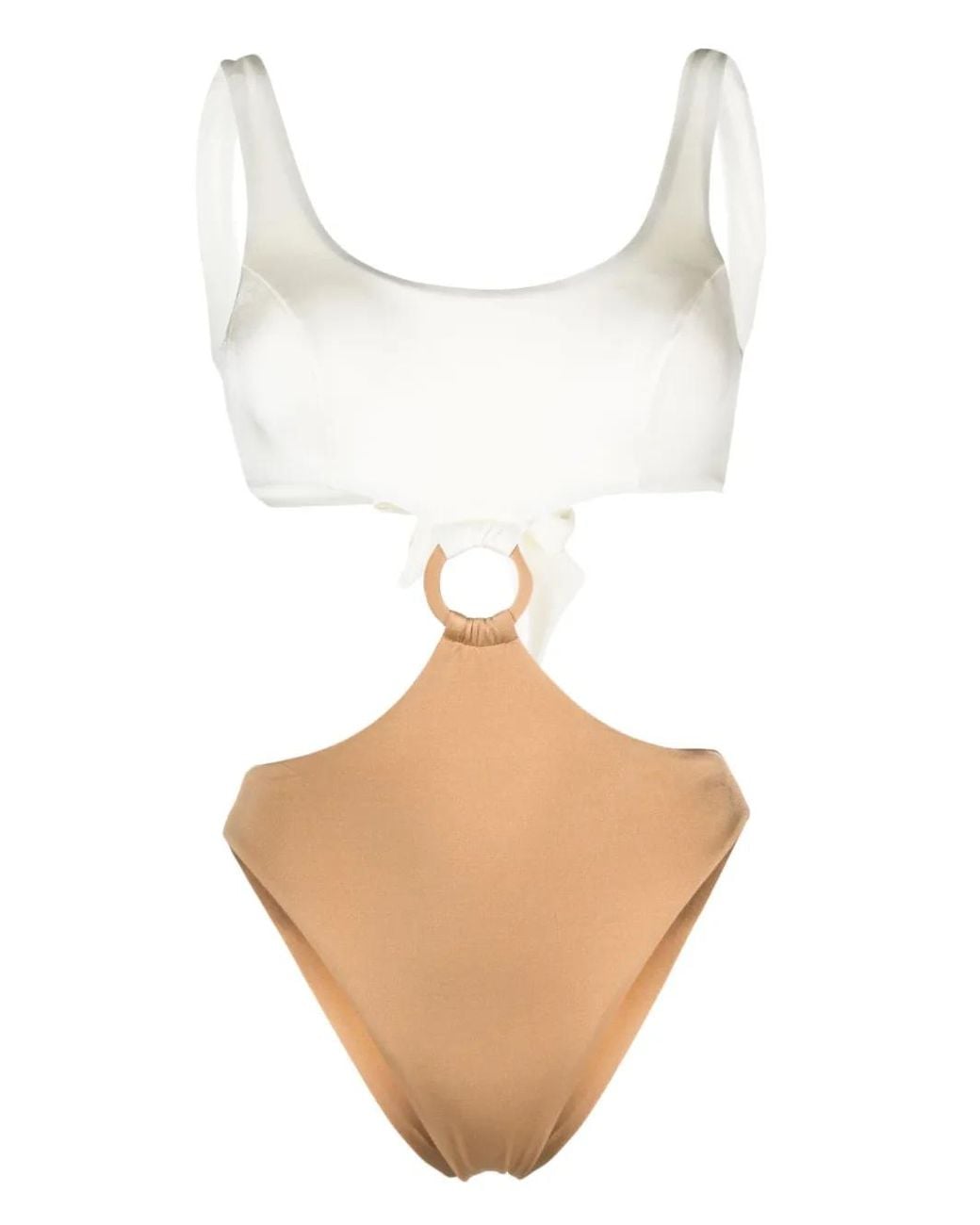 Noire Swimwear Natural Cut-Out Detailing Colour-Block Swimsuit