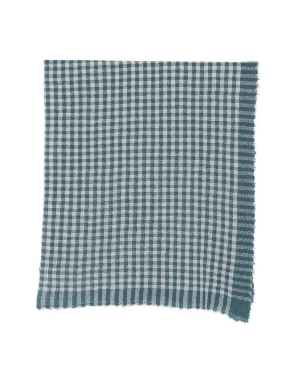 Apuntob Blue Checked Fringed Scarf