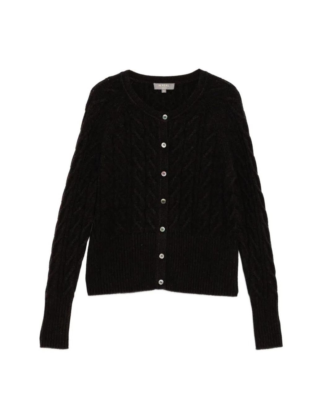 N.Peal Cashmere Black Myla Cable-Knit Cardigan