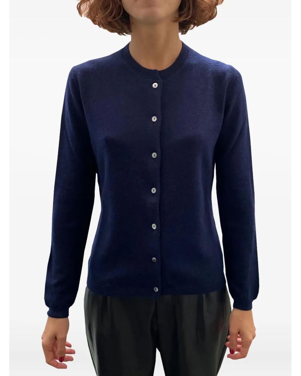 LA ROSE Blue Buttoned Cashmere Cardigan