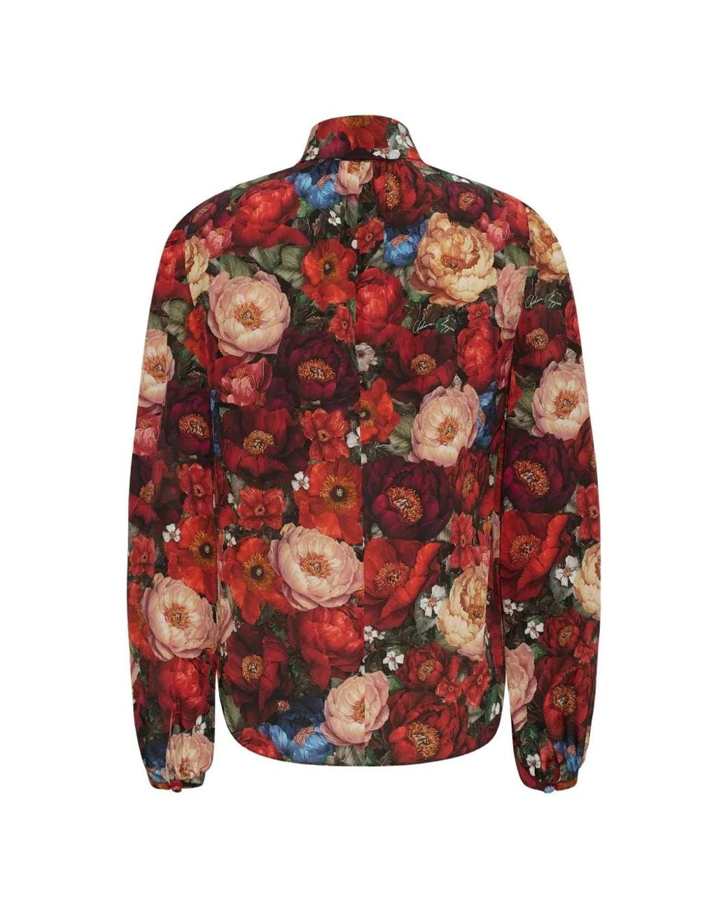 Adam Lippes Red Joan Floral-Print Silk Blouse