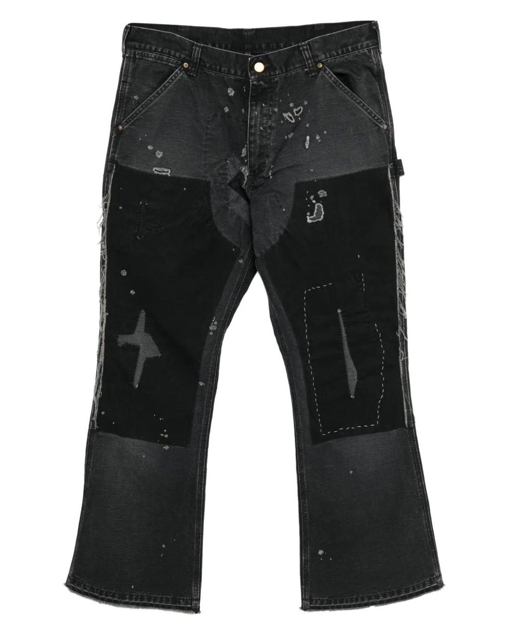 SAINT Mxxxxxx Black Patchwork Bootcut Jeans for men