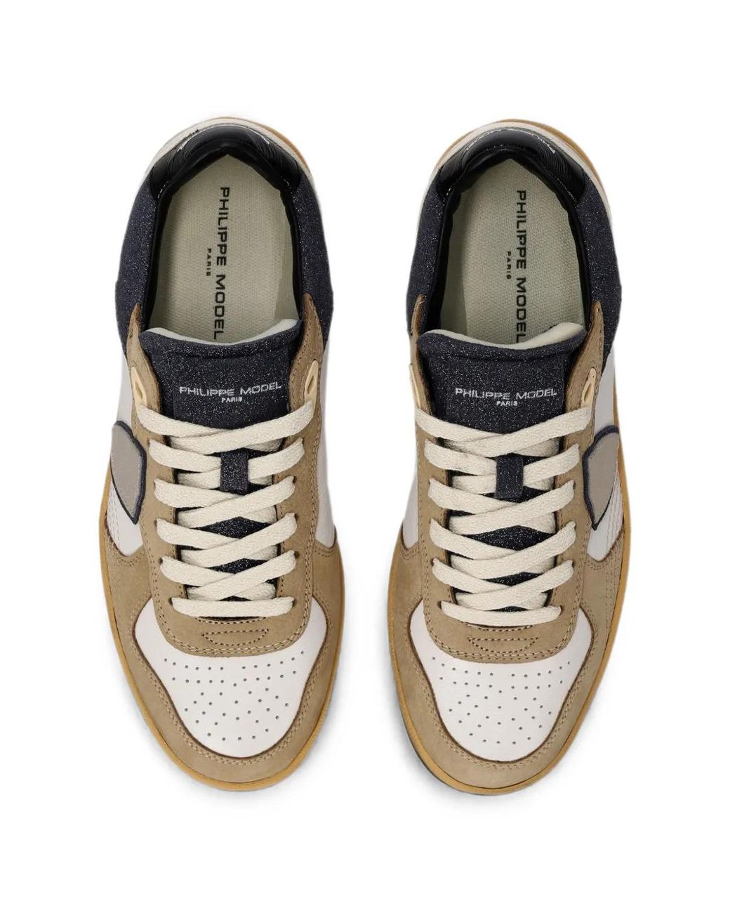 Philippe Model White Logo-Patch Panelled Sneakers