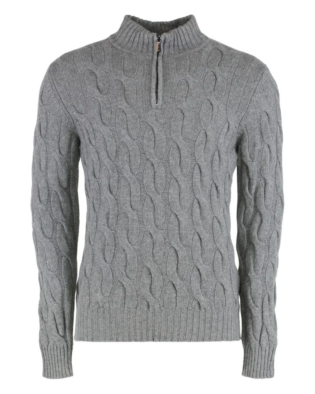 Moorer Gray Fedro-Cws Cable-Knit Zip Sweater for men