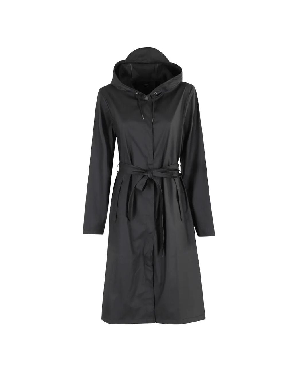 Rains Black A-Line Hooded Belted Raincoat