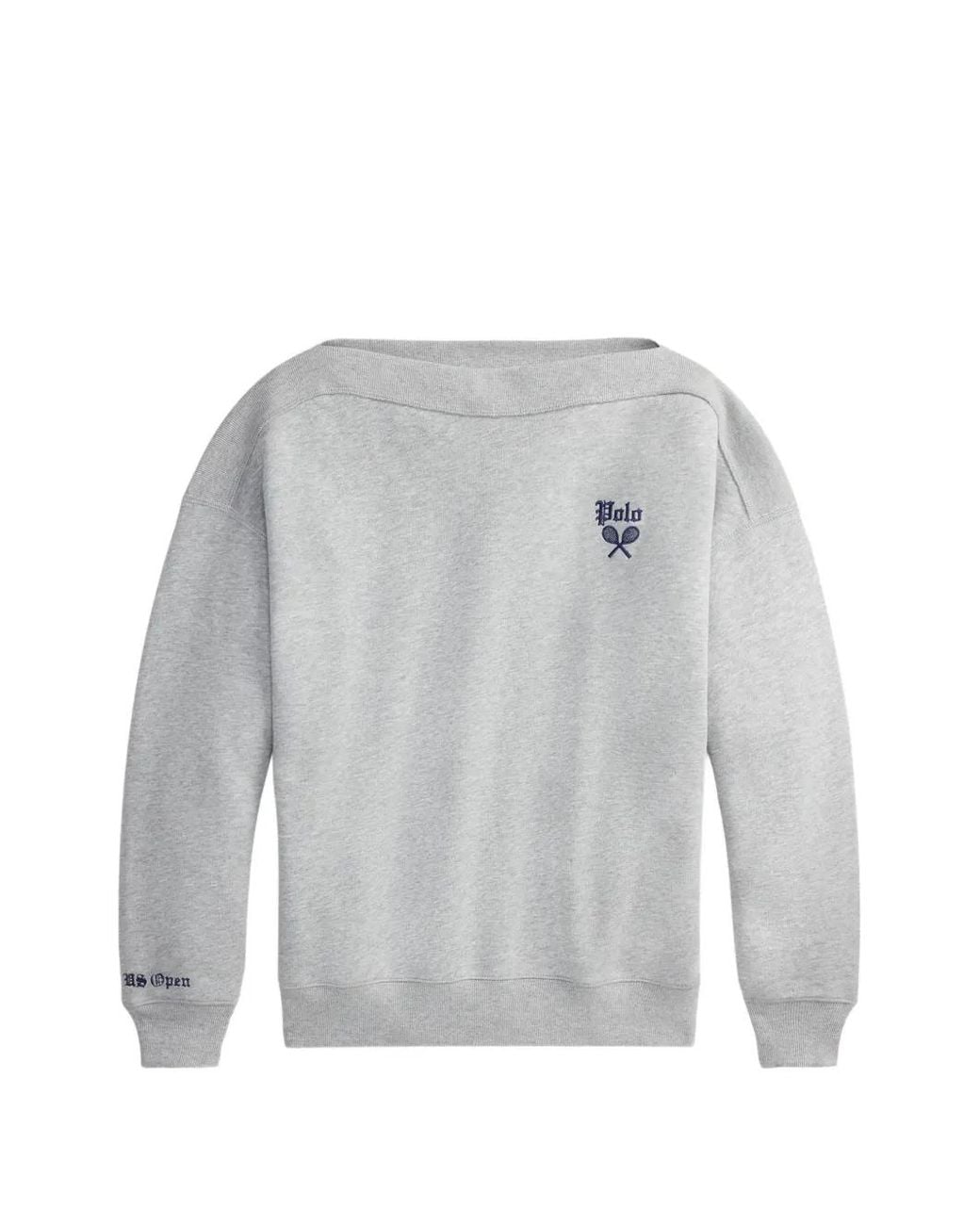 Polo Ralph Lauren Gray Bateau-Neck Logo-Embroidered Sweater