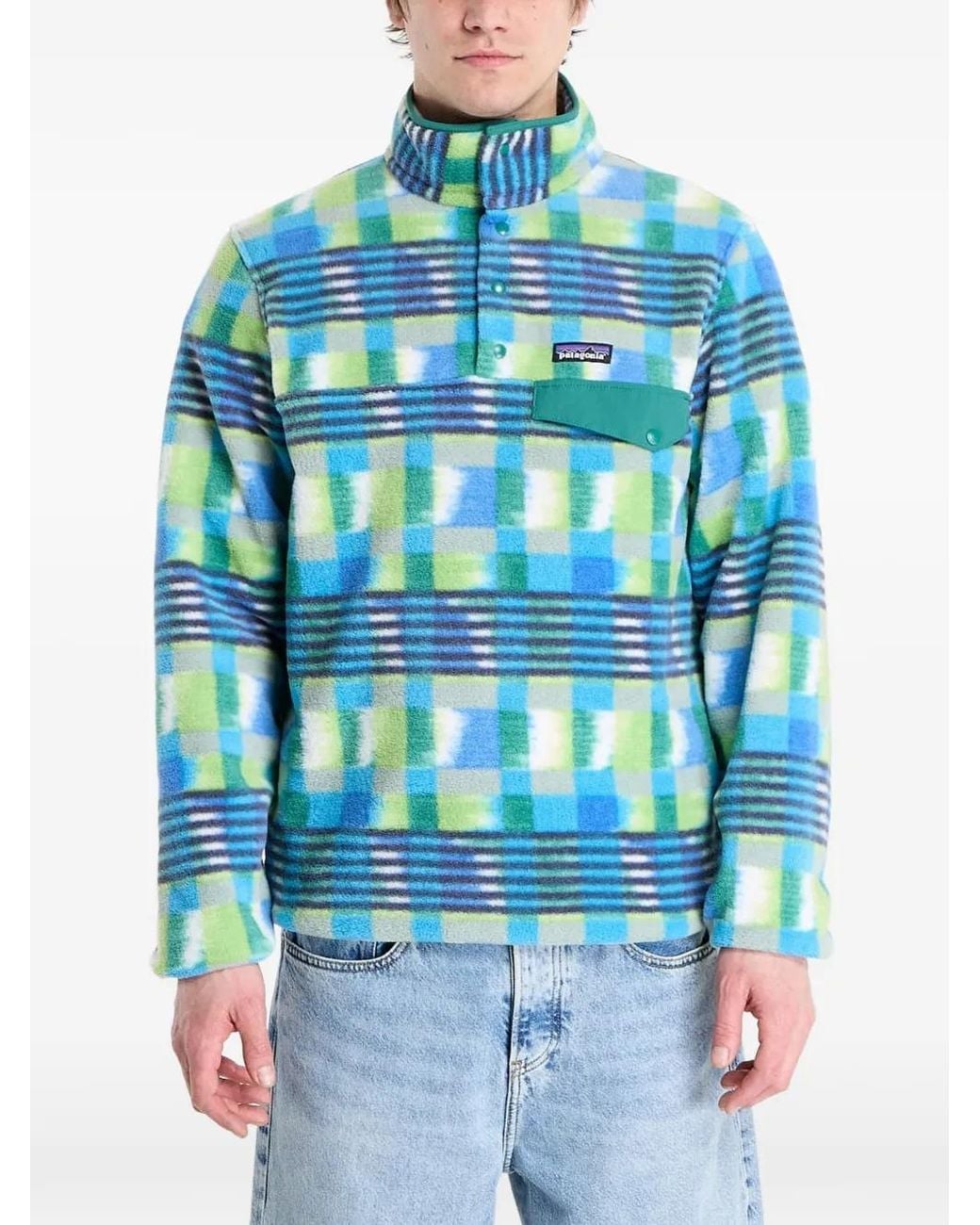 Patagonia Blue Check-Pattern Fleece Pullover for men