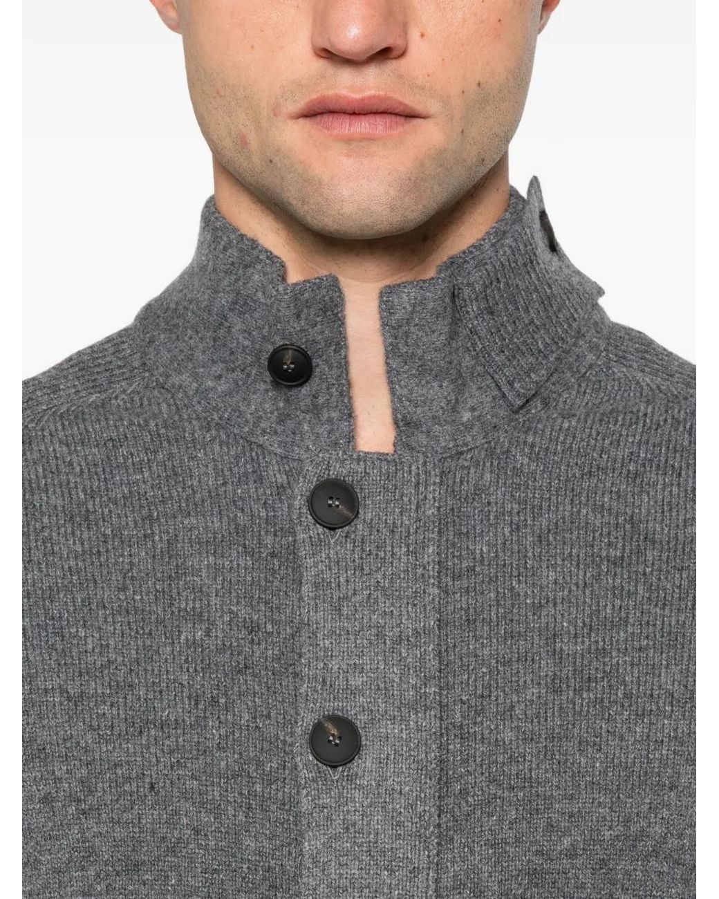 Gran Sasso Gray Button-Up High-Neck Cardigan for men