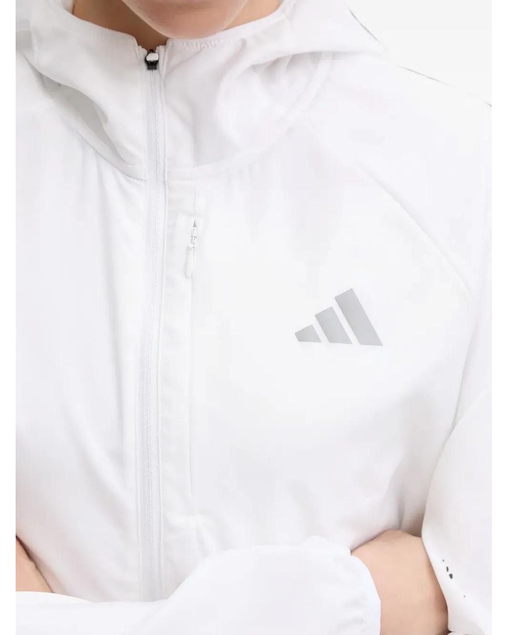 Adidas White Hooded Logo-Print Jacket