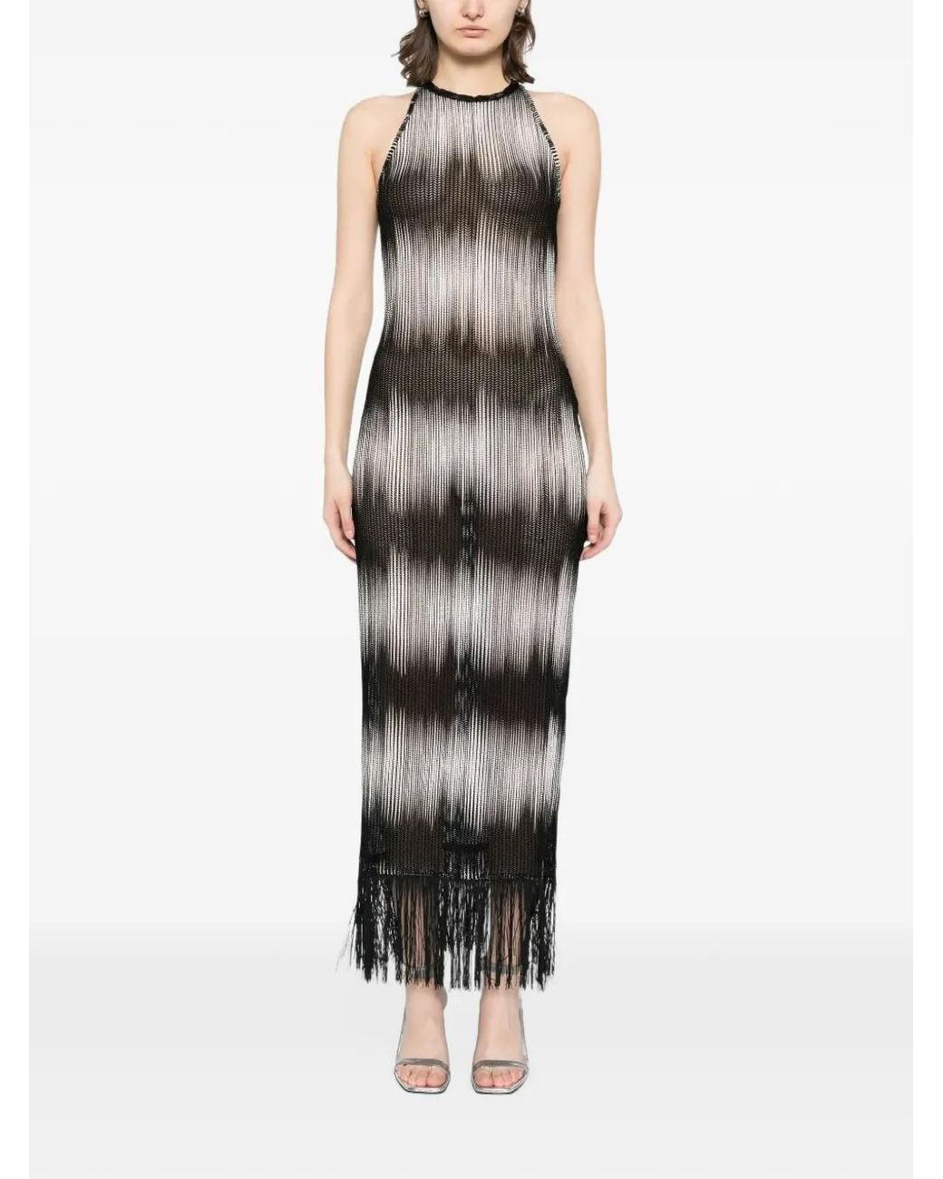 Tessitura Black Tie-Dye Fringe Maxi Dress