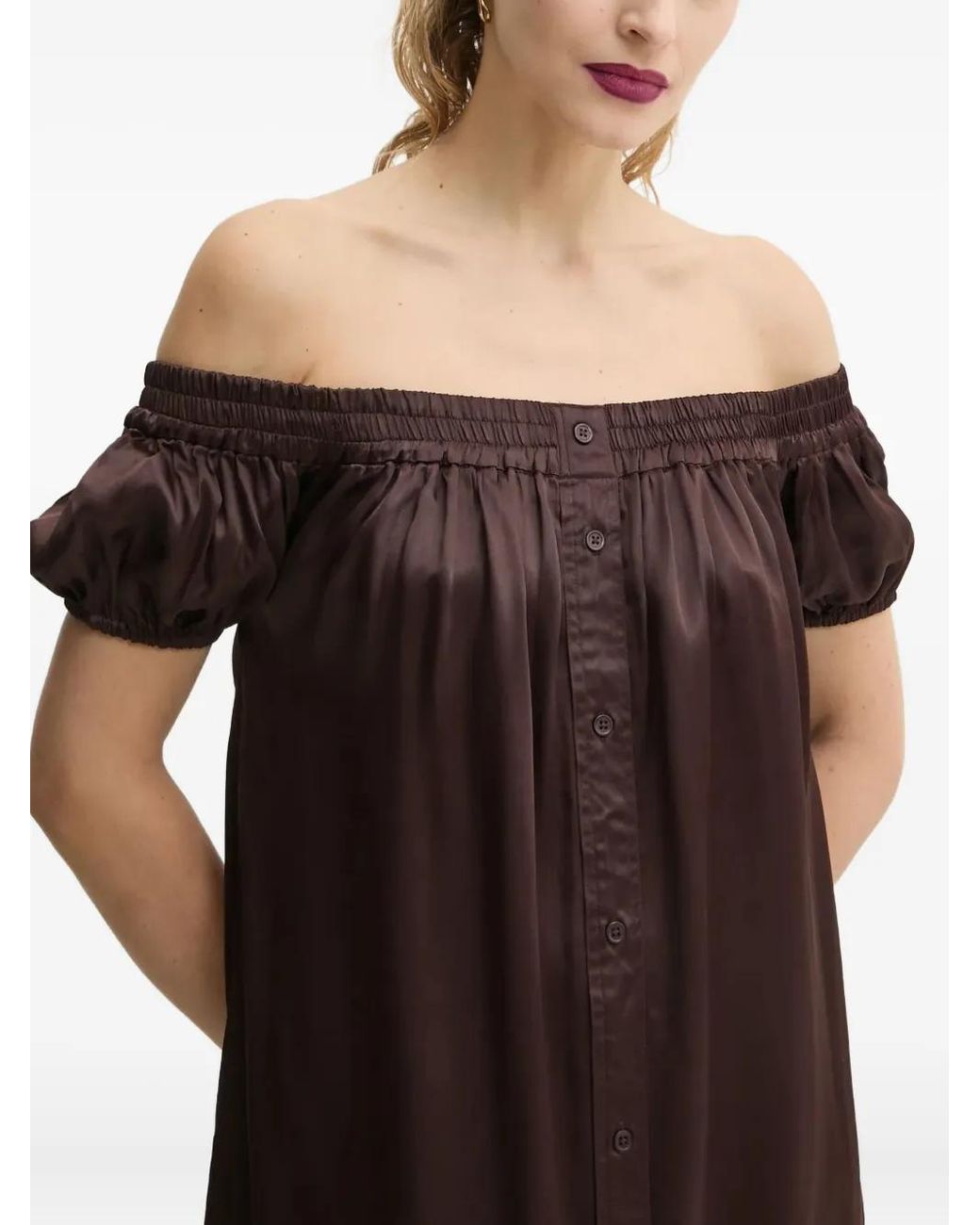 Day Birger et Mikkelsen Brown Off-Shoulder Buttoned Dress
