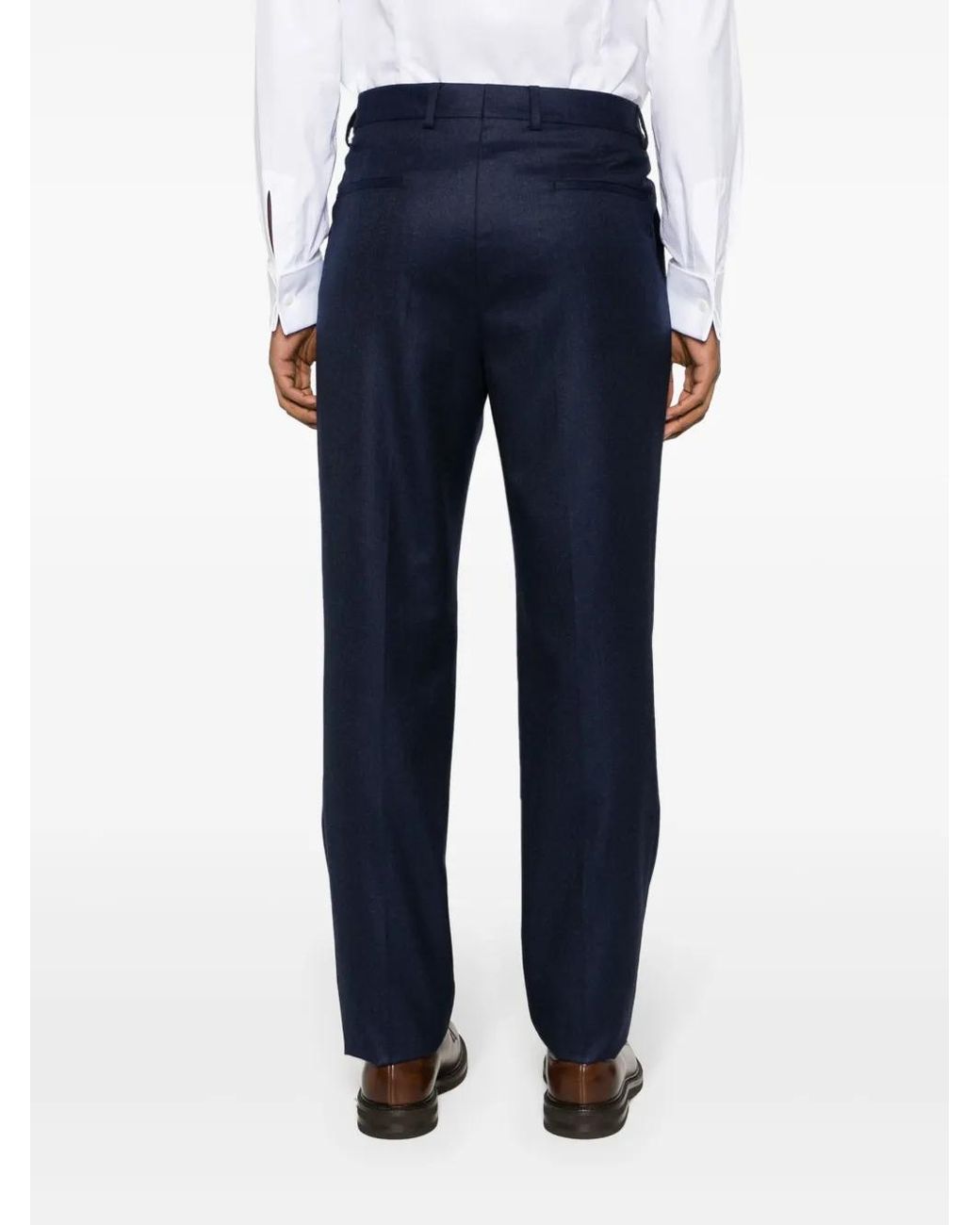 Brunello Cucinelli Blue Wool Pleated Trousers for men