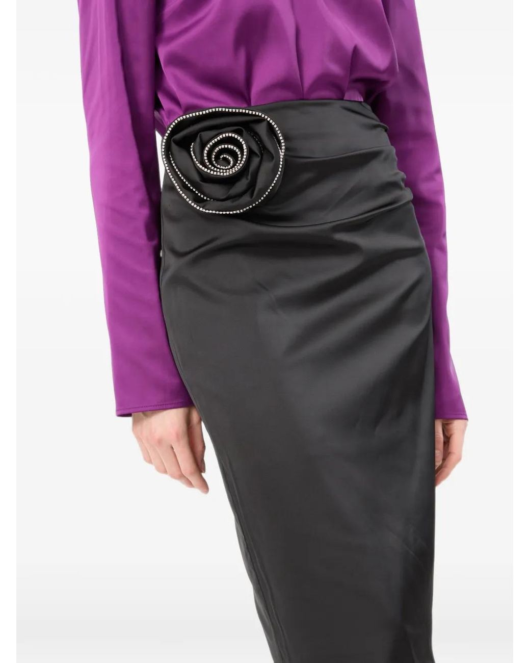 ROTATE BIRGER CHRISTENSEN Black Jupe Mi-Longue À Appliqués Fleur