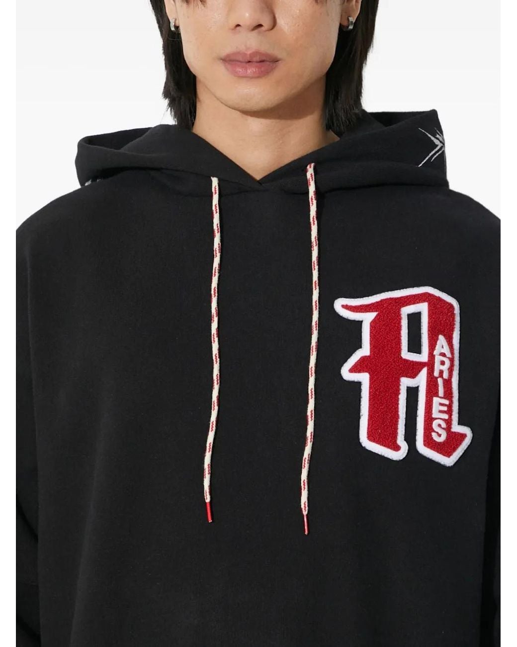 Aries Black Embroidered Skeleton-Print Hoodie for men