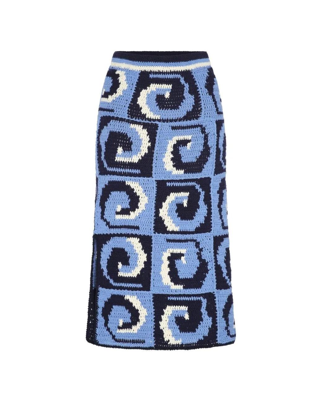Carolina K Blue Spiral-Pattern Crochet-Knit Skirt