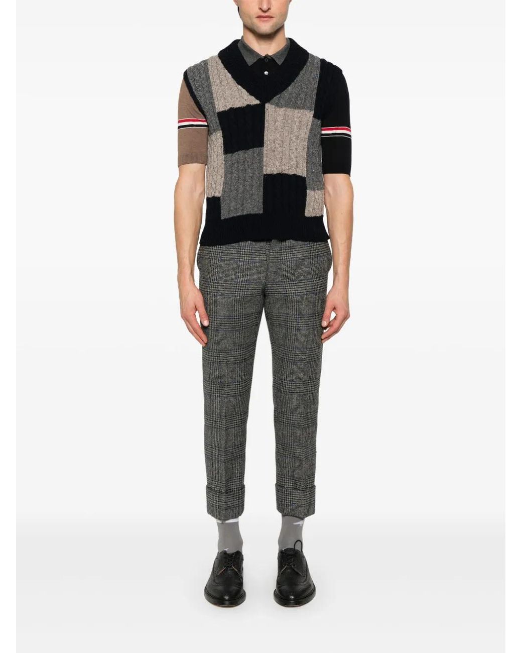 Thom Browne Black Patchwork Cable-Knit Vest for men